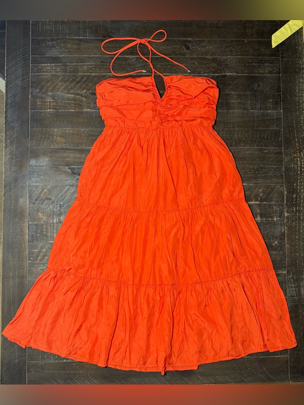 NWT Day + Moon Bright Coral Ruched Top Midi Dress Sz L Summer Resort Casual